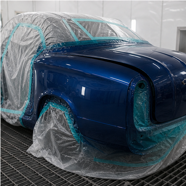 VW paintwork preparation in the workshop