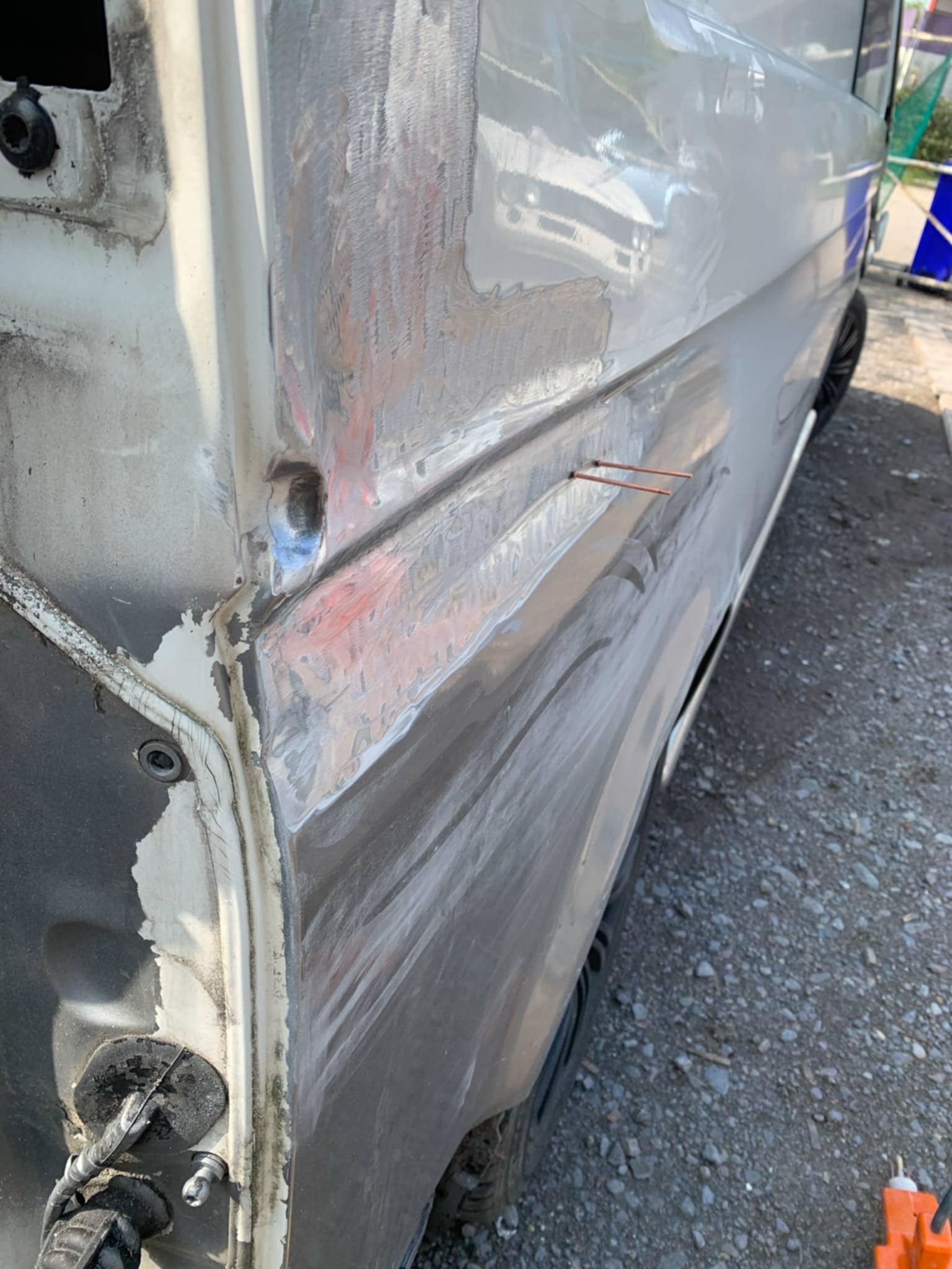 Van lower panel rust repair before welding and paintwork