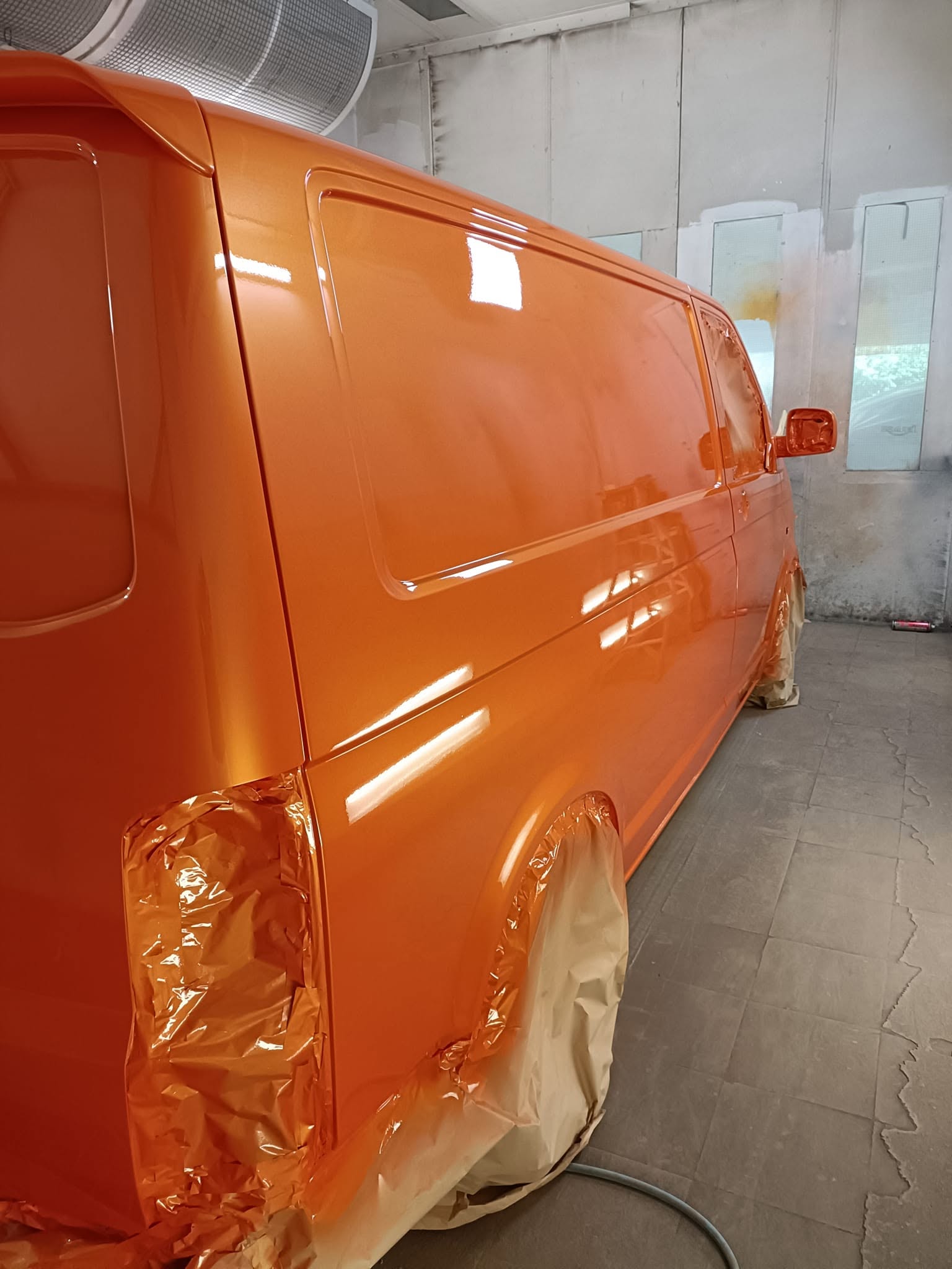 VW Transporter paint and panel alignment before final colour-matched finish