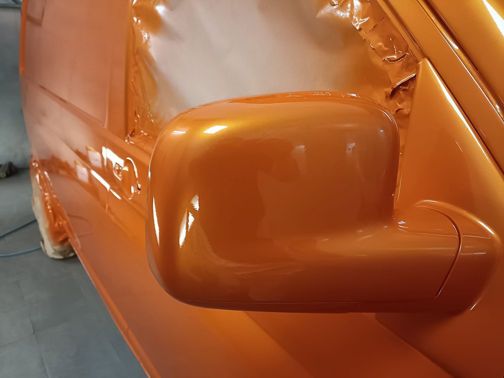 Mirror housing refinished as part of VW Transporter paint restoration